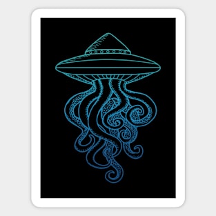 UFO Ocotopus Hybrid Green Blue Line Art Drawing Illustration Magnet